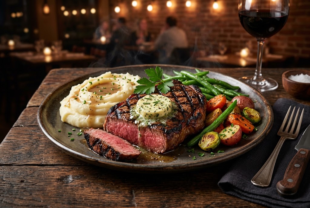 Classic Sirloin Steak with mashed potatoes